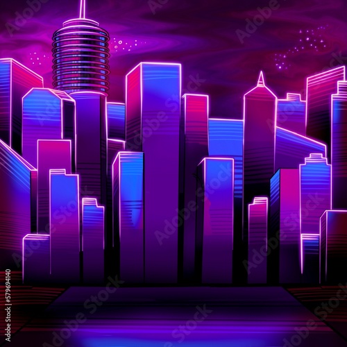 2D Neon cityscape background