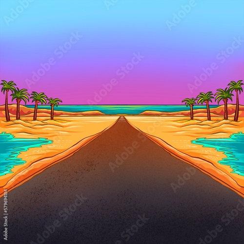 2D Illustrated beach road 
