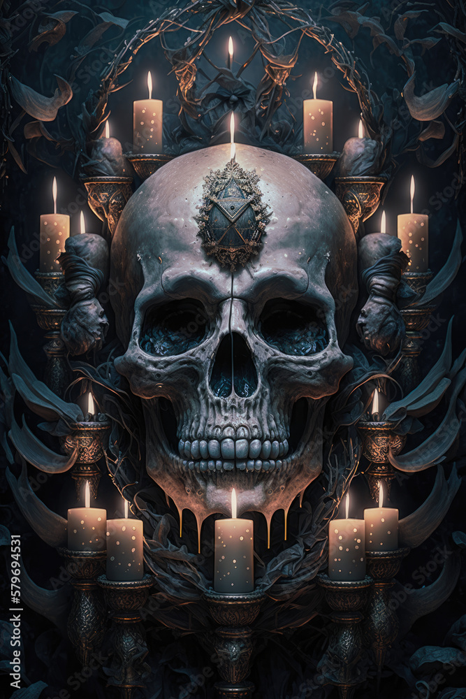 Gothic Skull Surrounded by a Sea of Candles - Dark and Moody Artwork Skull PNG | AI Generated
Gothic Skull Surrounded by a Sea of Candles - Dark and Moody Artwork Skull PNG | AI Generated