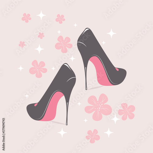 Women's stylish high-heeled shoes Concept of beauty, tenderness, elegance and femininity.