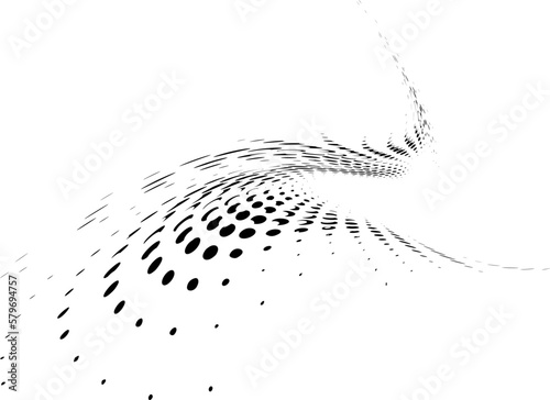 Angled polka dot halftone carbonating frame shape of unfolded peacock tail and outstretched wings. For logos, trademarks. Vector.
