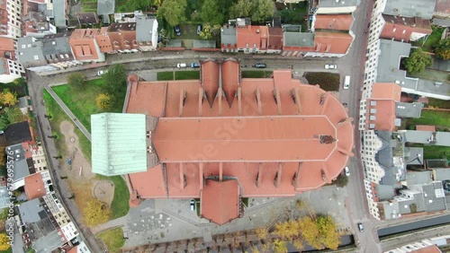 Nikolaikirche in Wismar Hansestadt an der Ostseeküste, Luftaufnahme, von oben aus der luft, Mecklenburg-vorpommern Ostsee photo