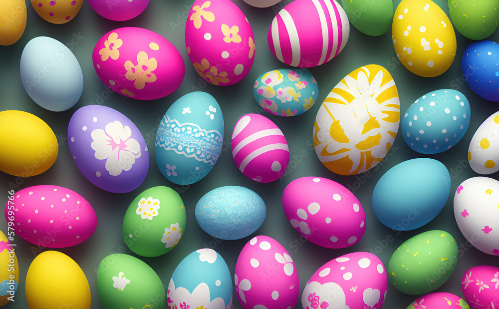 Happy Easter day, Colorful eggs background, modern minimal 3d render 8k