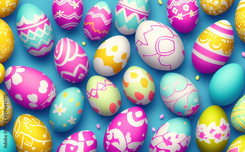 Happy Easter day, Colorful eggs background, modern minimal 3d render 8k