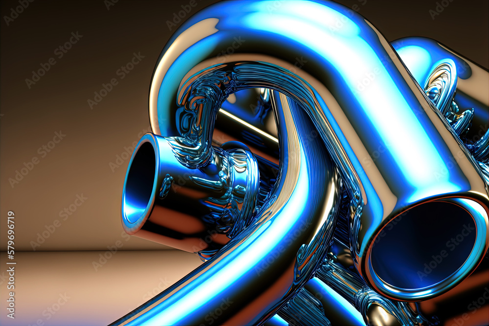 Abstract chrome pipes composition. Industry themed background with