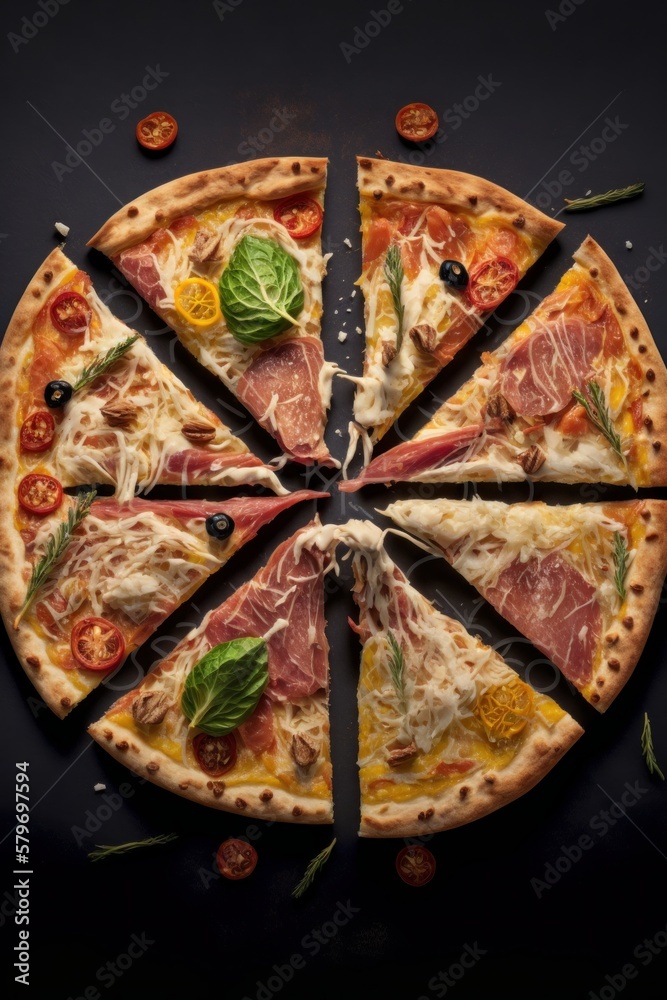 pizza with salami and cheeseslice, generative ai