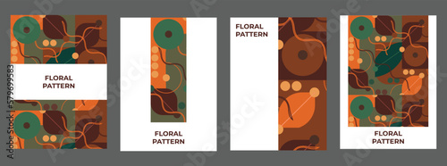 Poster set, floral pattern brown color. Design for poster, banner, card, vector elements.