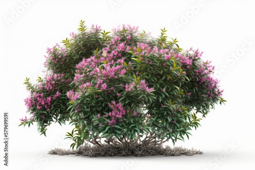 a green bush plant with red flowers isolated on white background. generative ai flower bokeh illustration 