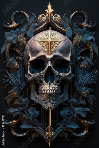 Gothic Skull with a Touch of Gold - Dark and Glamorous Artwork | Skull PNG | AI Generated 