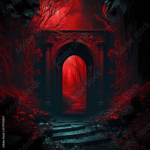 dark red door of graveyard #ai generated