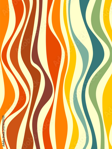 70s wavy, groovy lines background. Retro style colorful stripes