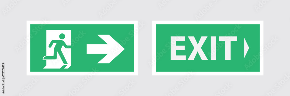 emergency exit sign right - emergeny exit vector illustration.