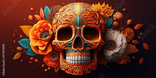 traditional day of the dead dia de muertos skull, Generative AI photo