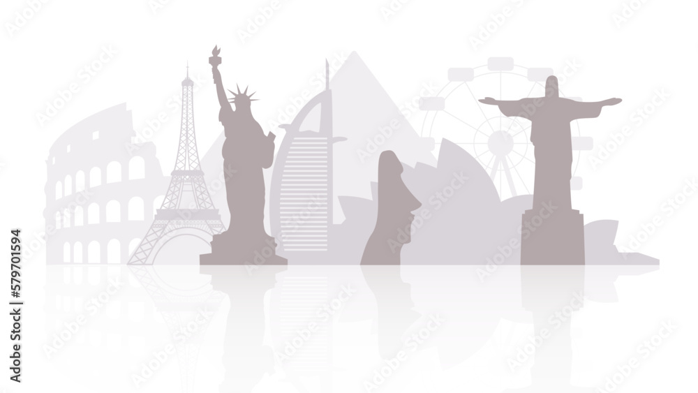 vector composition with silhouettes of landmarks with reflection