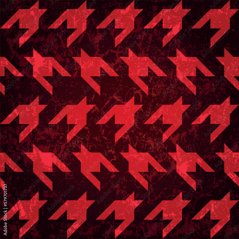 Vector seamless pattern with red houndstooth in grunge style