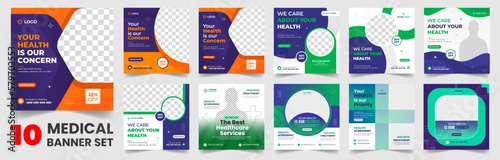 set of 10 big mega collection bundle Medical healthcare Social Media Post banner Template, Medical Healthcare Social Media Banner Template set, doctor medical healthcare social media post bundle.
