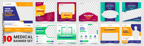 set of 10 big mega collection bundle Medical healthcare Social Media Post banner Template, Medical Healthcare Social Media Banner Template set, doctor medical healthcare social media post bundle.