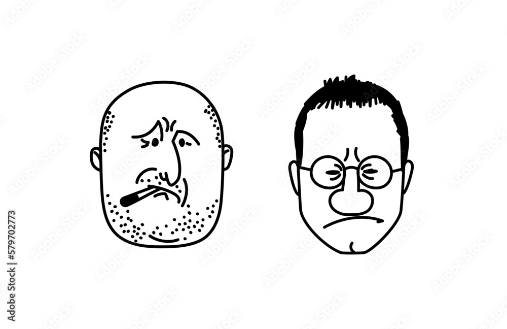 Cartoon man face. Senior, mature adult people, diverse characters set, different shapes. Funny person. Collection of facial expressions. Vector line hand drawn sketch Illustration Cartoon man face. Senior, mature adult people, diverse characters set, different shapes. Funny person. Collection of facial expressions. Vector line hand drawn sketch Illustration