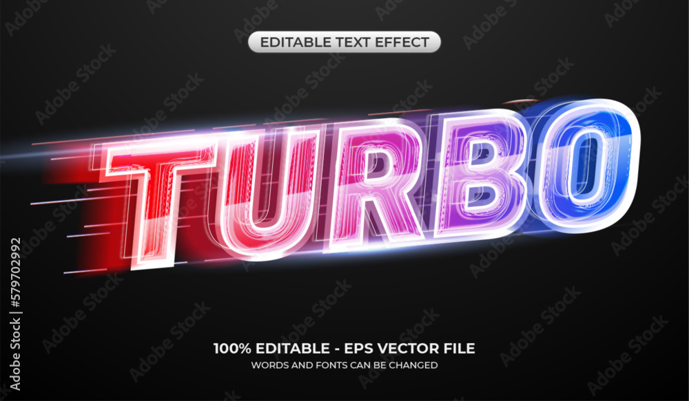 Obraz premium Turbo light text effect. Editable speed automotive text effect with gradient glowing neon
