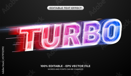 Turbo light text effect. Editable speed automotive text effect with gradient glowing neon