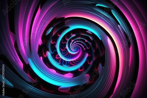 abstract spiral colorful neon background illuminated with glowing colored light generative ai light lines artwork