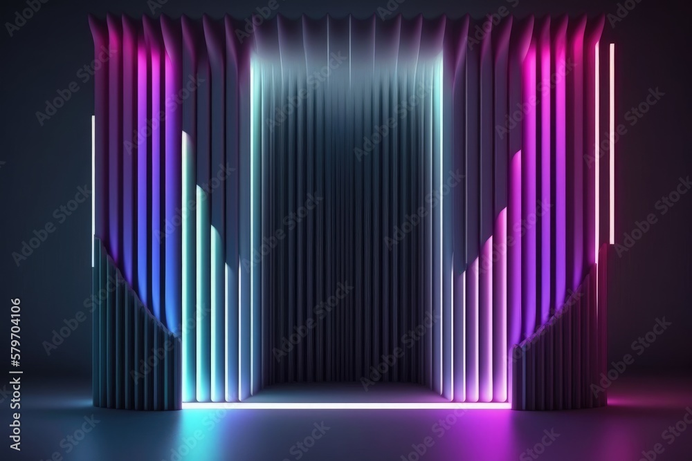 abstract vertical neon lines glowing in the dark. Laser rays virtual performance on the stage. Minimal geometric design generative ai illustration abstract vertical neon lines glowing in the dark. Laser rays virtual performance on the stage. Minimal geometric design generative ai illustration