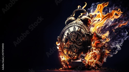 Burning old clock footage on a black background 4K