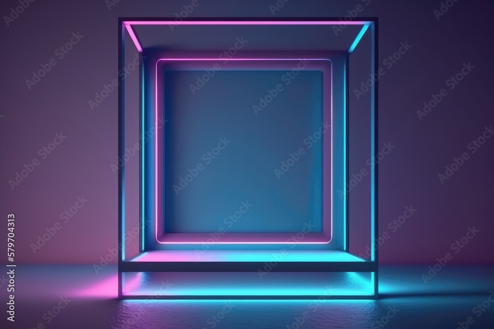 ultraviolet light square neon 80's retro style frame, abstract generative ai background ultraviolet light square neon 80's retro style frame, abstract generative ai background