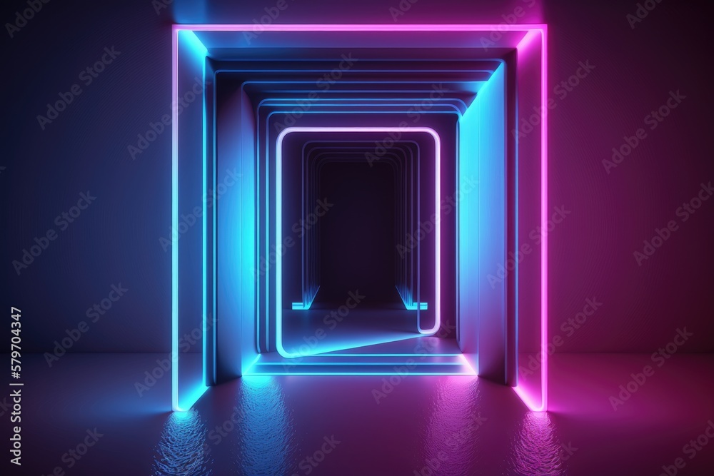 Fototapeta premium abstract square colorful neon background illuminated with glowing colored light generative ai light lines artwork 