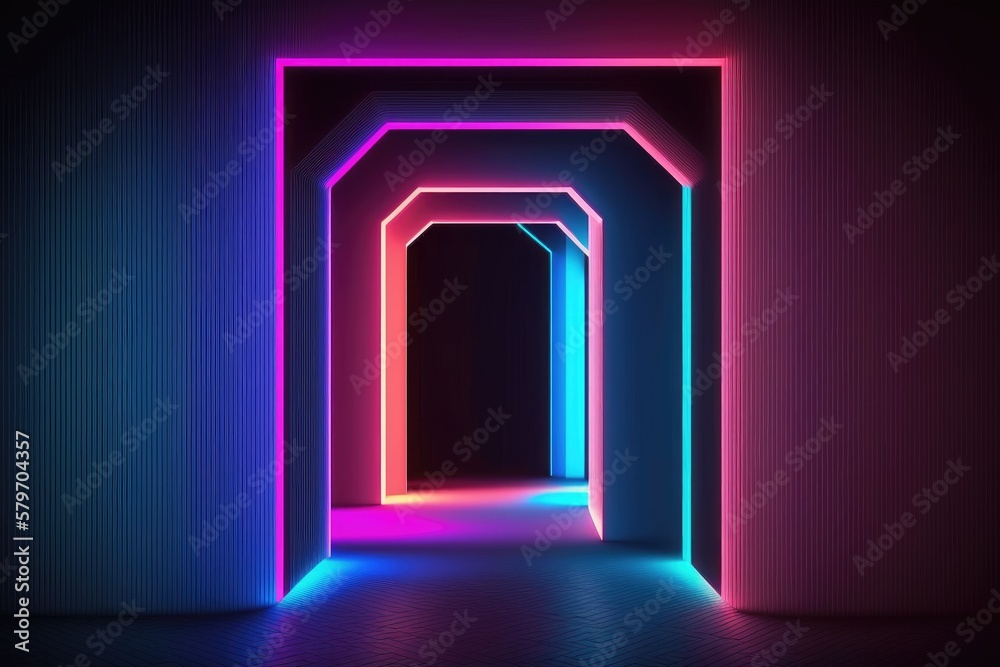 Fototapeta premium abstract square colorful neon background illuminated with glowing colored light generative ai light lines artwork 