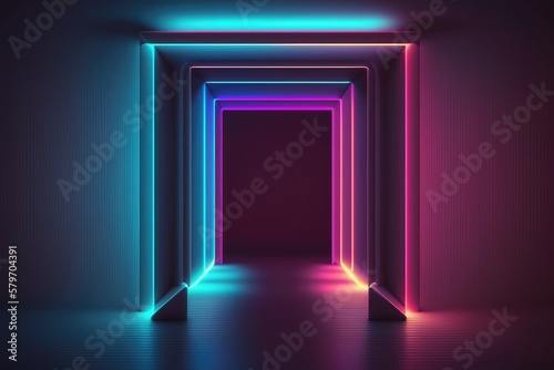 abstract square colorful neon background illuminated with glowing colored light generative ai light lines artwork 