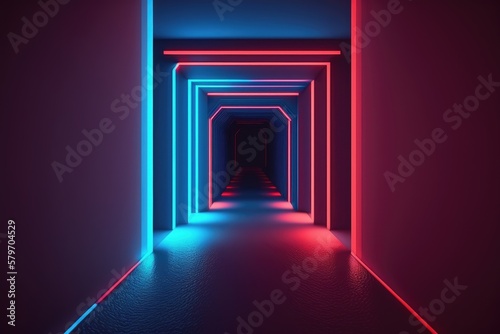 abstract tunnel colorful neon background illuminated with glowing colored light generative ai light lines artwork  © Ecleposs