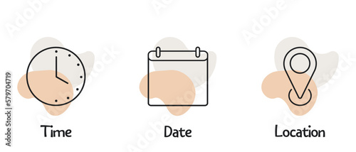 Time, date, location or place icons symbol. Trendy and modern vector illustration in flat style