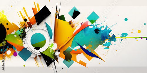 Abstract Art: White Background with Colorful Shapes and Textures