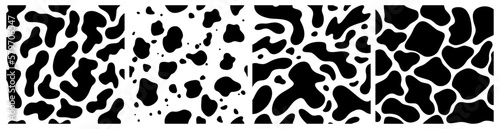 Set of Vector Seamless Pattern with Organic Shapes. Irregular Monochrome Graphic Forms. Contemporary Scandinavian Backgrounds with Black Blots