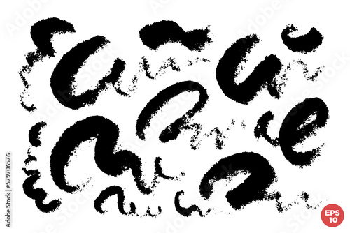 Ink brush drawn scribble vector set. Childish drawing. Hand draws calligraphy swirls. Curly brush strokes, scrawls as graphic design elements set.