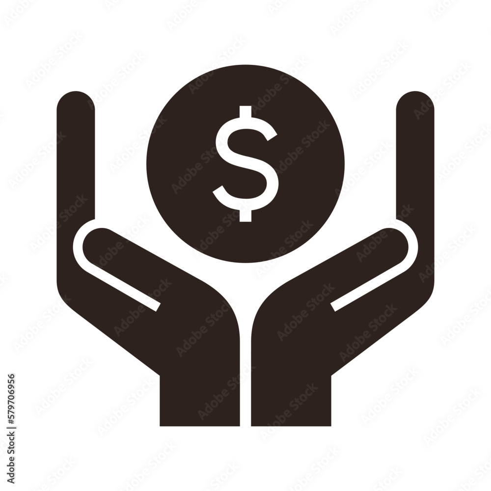 Hands and dollar coin. Save money icon Hands and dollar coin. Save money icon