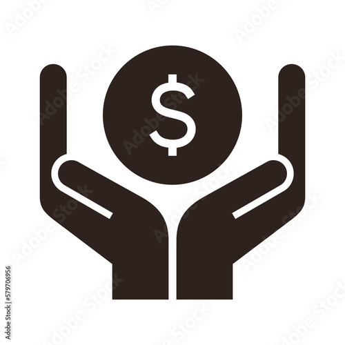 Hands and dollar coin. Save money icon