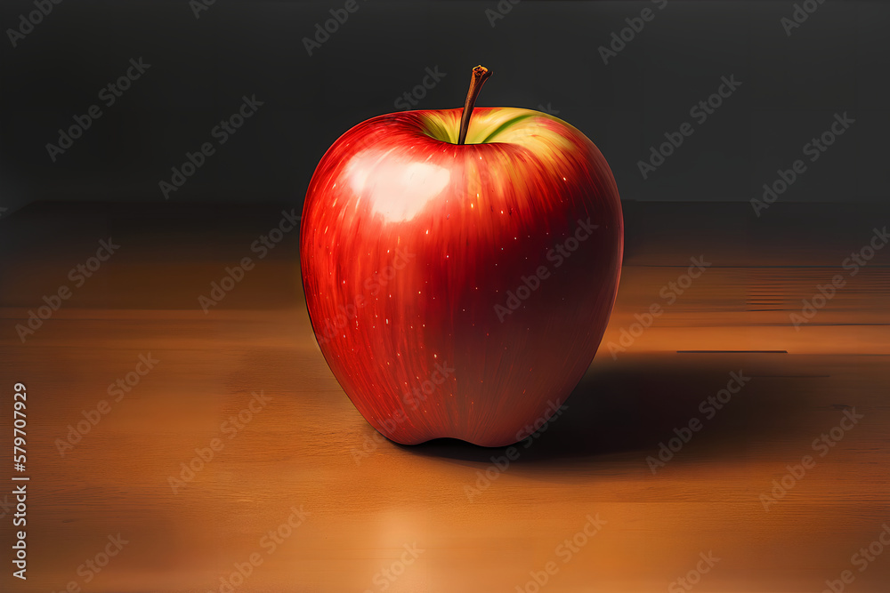 A red apple on wooden table. Generative AI. A red apple on wooden table. Generative AI.