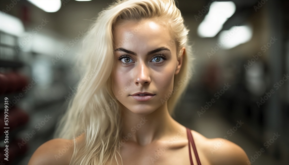 Young Woman at the Gym. Beautiful, fit. Generative AI