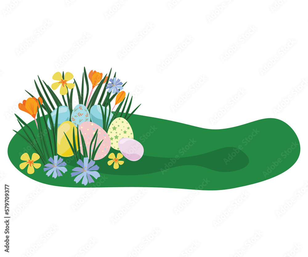 flowers, grass and eggs flowers, grass and eggs