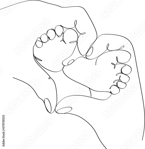 Line sketch of children's legs in hands. Happy family parenting concept. Design Idea For Tattoo, Card, Poster, Logo.