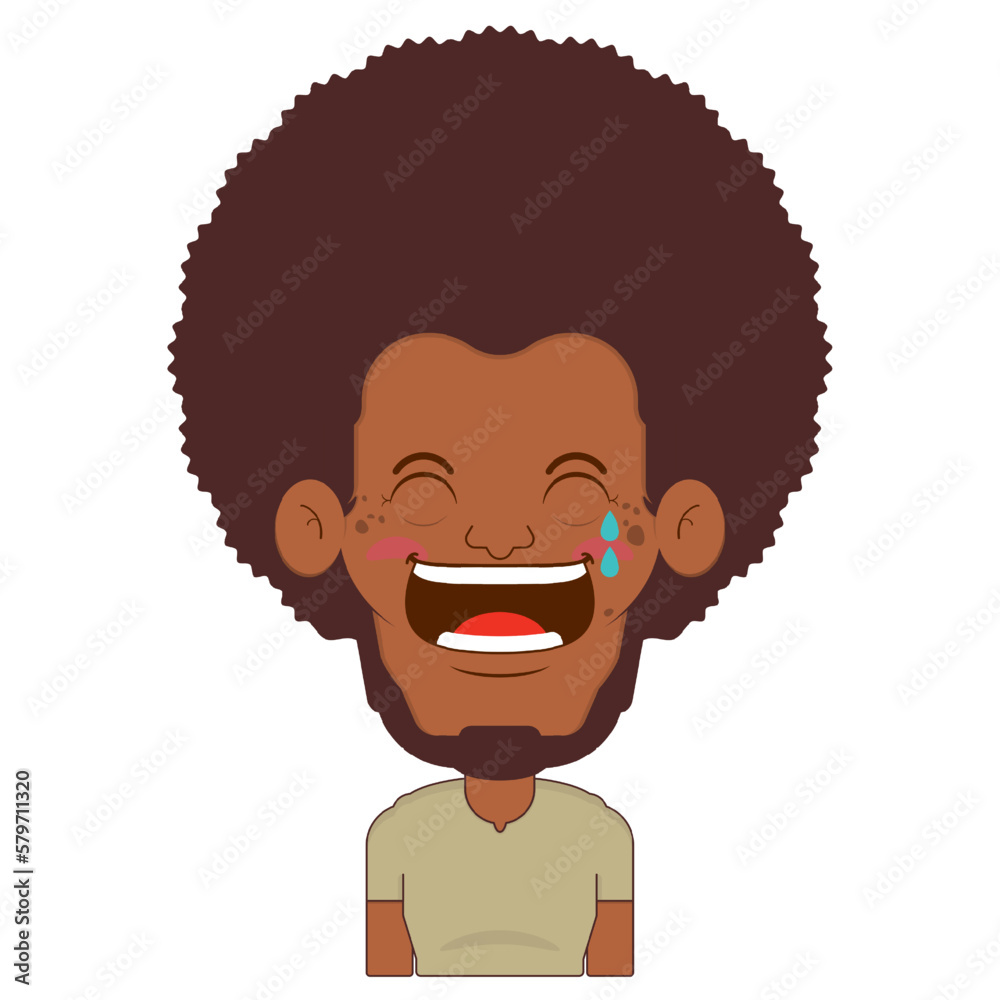 afro man laughing face cartoon cute