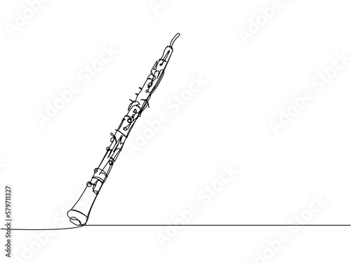 Clarinet one line art. Continuous line drawing of wind, symphony, retro, clarinet, bass, oboe, sax, music, flute, jazz, orchestra, horn.