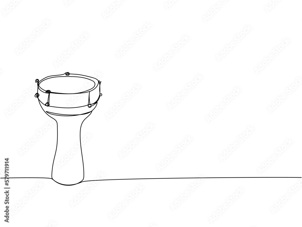 Drum darbuka, Doumbek one line art. Continuous line drawing of sound