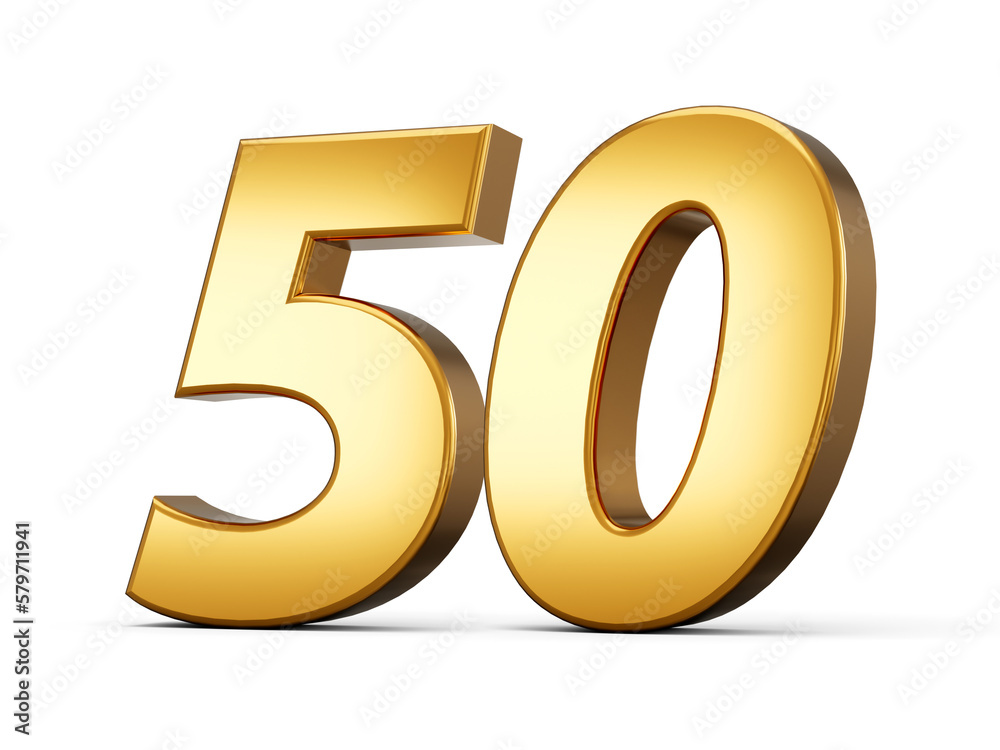 Golden metallic Number 50, White background 3d illustration Golden metallic Number 50, White background 3d illustration