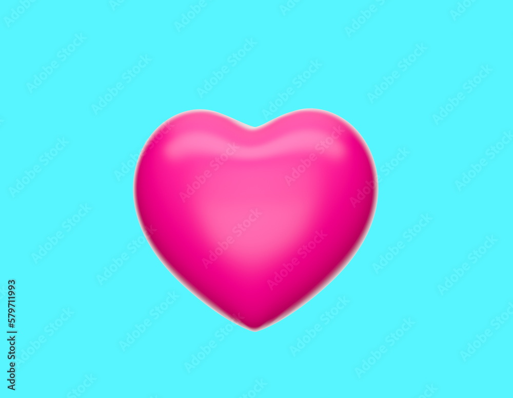 3d Pink heart on Blue background. heart icon, like and love 3d illustration