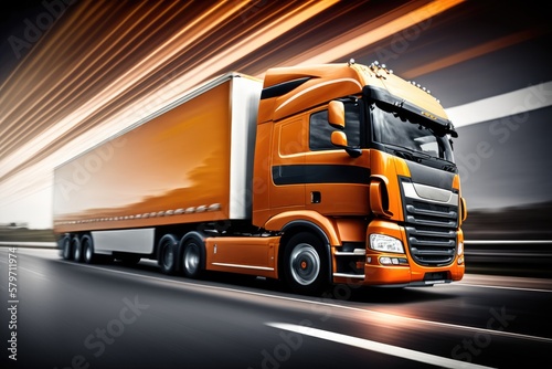 Modern truck speeding on freeway highway in motion. Generative AI