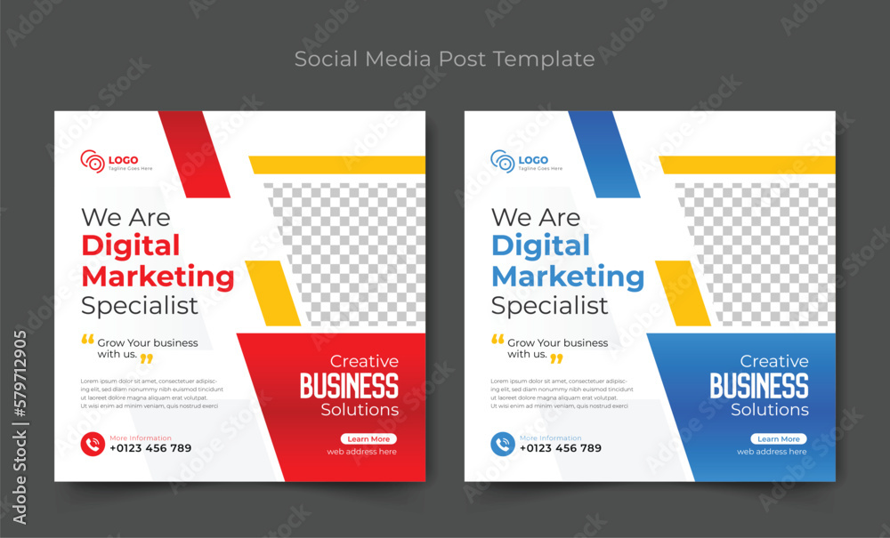 Digital Marketing agency social media post template, editable square banner design, marketing corporate social media post and web banner template