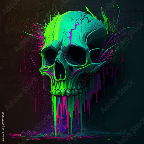 Cool Neon Drip Skull Pink & Purple | Edgy Graffiti | Generative AI Illustration